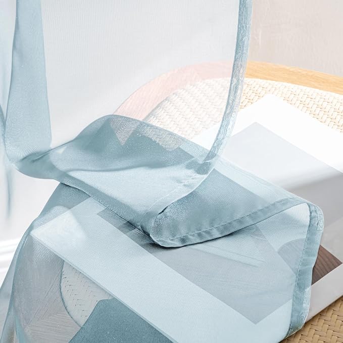 MIULEE Sky Blue Sheer Curtains 90 Inches Long, 4 Panels Set, Light Filtering - Image 7