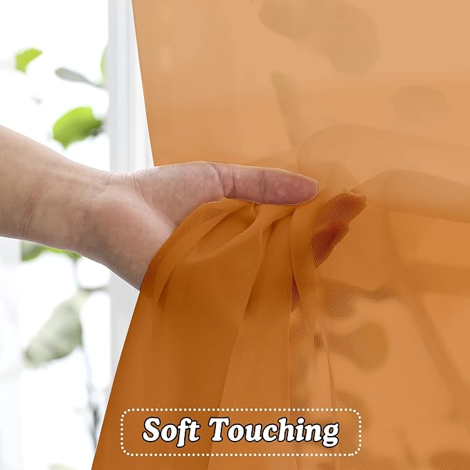 OVZME Orange Sheer Curtains 63 inch Length 2 Panels - Image 4