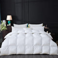 Luxurious All-Season Goose Down Feather Fiber Comforter King Size Duvet Insert, Premium White Solid Plain Design, Premium Baffle Box, 100% Egyptian Cotton, 80 oz Fill Weight