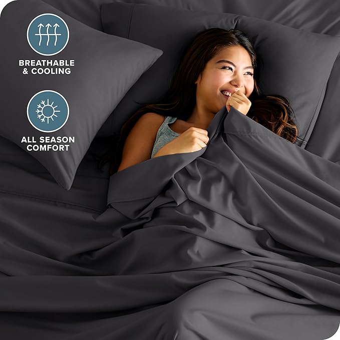 Bare Home Ultra-Soft Full XL Sheet Set - Luxury 1800 - Hydro-Brushed - Deep Pockets - Easy Fit - 4 Piece Set - Bedding Sheets & Pillowcases (Full XL, Forged Iron Grey)