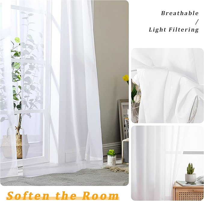 Gwine White Sheer Curtains 63 Inch Length - Image 3
