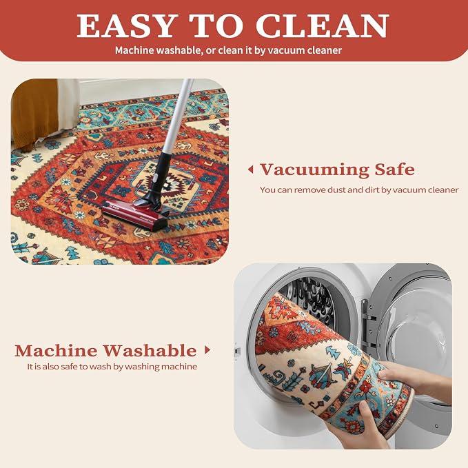 SERISSA Boho Round Area Rug, 4ft Washable Non-Slip Circle Rug, Ultra Soft - Image 3