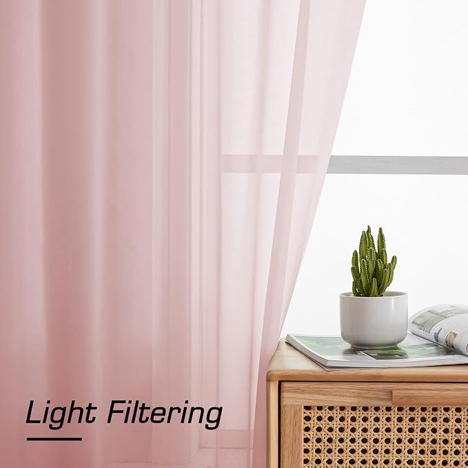 Simplebrand Blush Sheer Curtains 96 Inches Long, Light Filtering Rod Pocket - Image 5