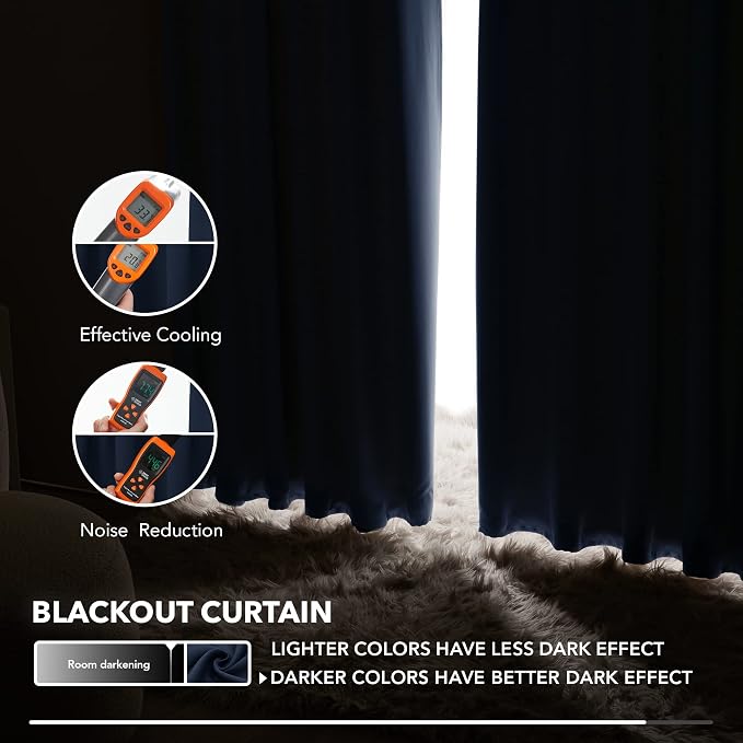 Deconovo Blackout Curtains, Thermal Insulated, W52 x L72 2 Panels, Back Tab - Image 5