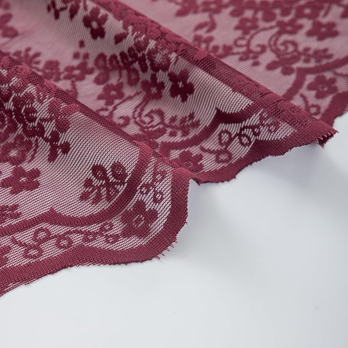 YJ YANJUN Vintage Lace Curtains 72 Inch Length -Dark Maroon Curtains - Image 7