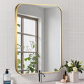 Brushed Gold Mirror, 16"x20" Rectangle Bathroom Mirror, Metal Frame Rectangle Corner Vanity Mirror, Wall Mounted Mirror for Modern, Living Room, Bedroom, Horizontal Or Vertical