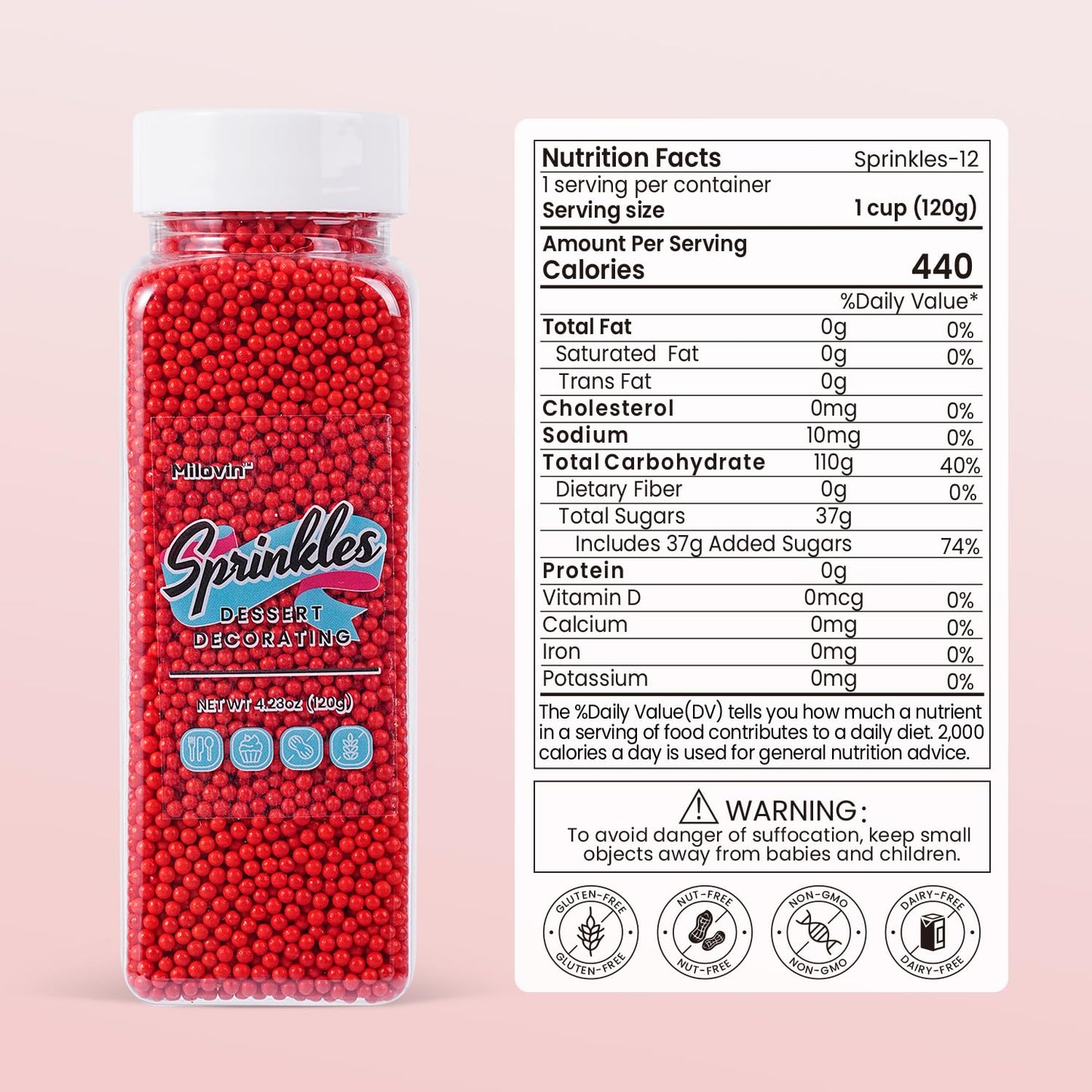 Edible Nonpareils Sprinkles, 2mm Red Pearls Sprinkles, Red Nonpareils Sprinkle for Birthday, Wedding, Valentines, 4th of July, Halloween, Christmas (4.23oz/120g)