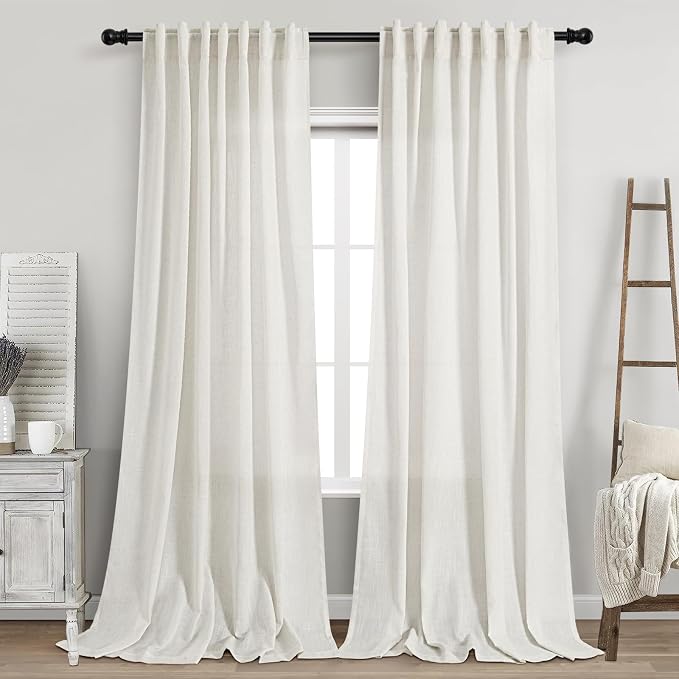 Nanspring Beige White Linen Curtains by Nanspring
