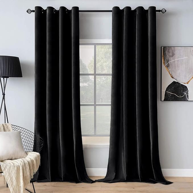 MIULEE Black Velvet Curtains 90 Inches Long Halloween Room Darkening Thermal by MIULEE