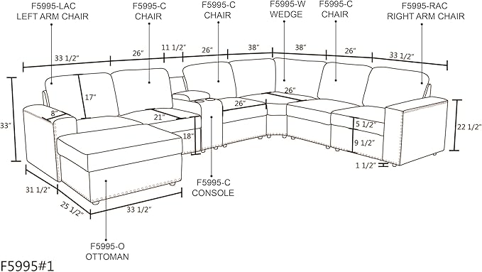 Sectional Couch Sofa with Ottoman Living Room Ottoman, U-Shaped Modern Couches for Living Room, Bedroom, Office