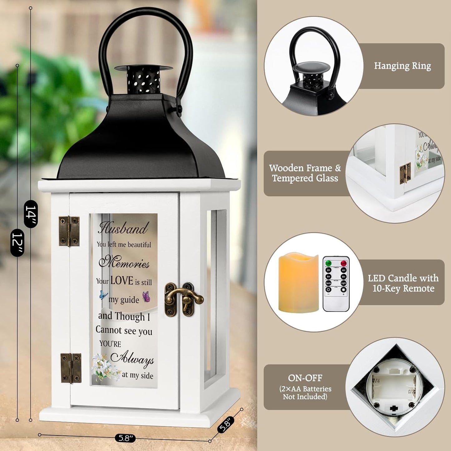 Memorial Gift for Loss of Husband Memorial Lantern for Loss of Husband Sympathy Gift Remembrance Gifts Bereavement Gifts for Loss of Husband with LED Candle