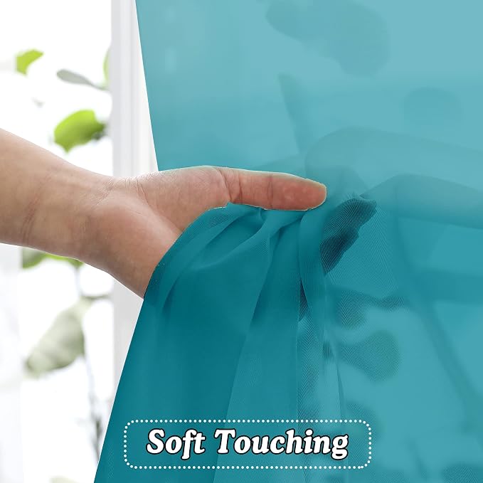 OVZME Turquoise Sheer Curtains 63 Inches Length 2 Panels, Light Filtering - Image 4