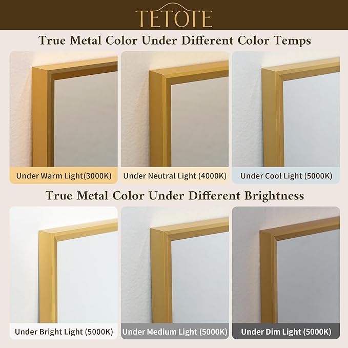 TETOTE Brushed Gold Bathroom Mirror for Over Sink 48" x 36" Large Brass Gold Beveled Framed Rectangular Vanity Mirror for Bathroom, Bedroom, Entryway, Living Room, Tempered Glass, Stronger Frame