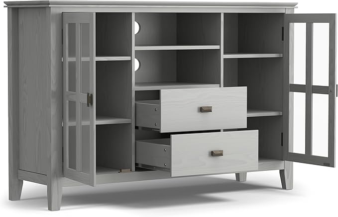 SIMPLIHOME Artisan SOLID WOOD 53 inch Wide Contemporary TV Media Stand in Fog Grey For TVs up to 60 inches for the Living Room and Entertainment Center