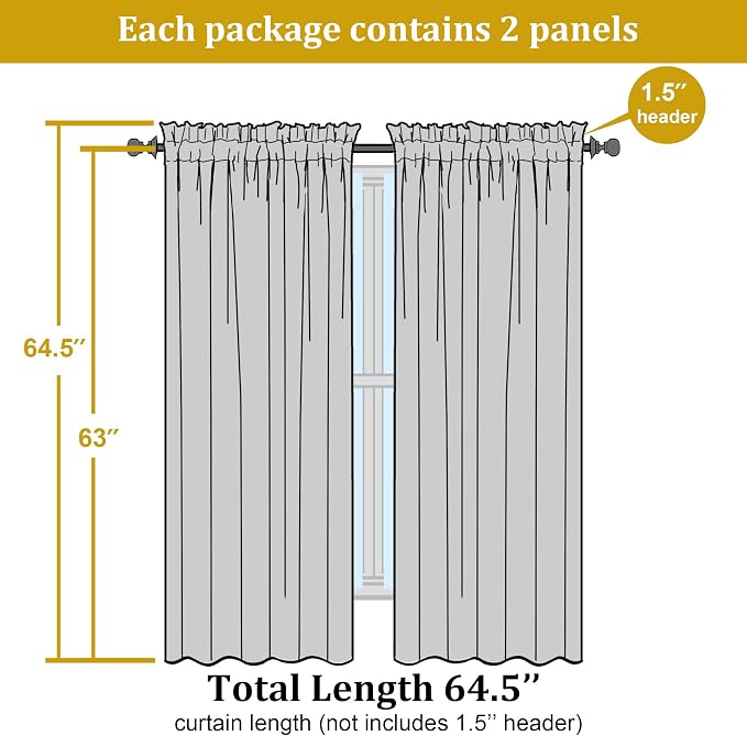 OWENIE Sheer Curtains 63 inch Length, Ivory Sheer Cutains 2 Panels Set - Image 4