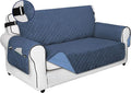 PureFit Reversible Sofa Cover Water Resistant Loveseat Couch Cover, Machine Washable Furniture Cover with Non-Slip Foam and Adjustable Strap for Dogs, Pets (Loveseat, Dark Blue/Light Blue)
