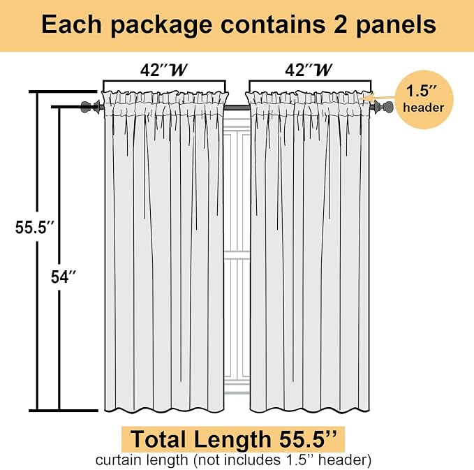 Lecloud Aqua Sheer Curtains for Bedroom 54 Inch Length 2 Pcs, Rod Pockets Solid - Image 3