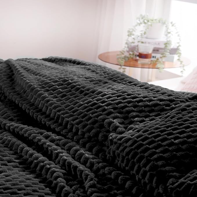 Puncuntex Black Throw Blanket 50"×60" inches Fuzzy 3D Jacquard Decorative - Image 5