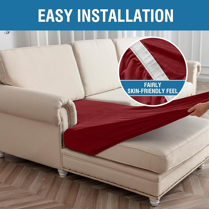 Couch Cover 8-Piece Elastic Velvet Couch Cushion Covers & Chaise Slipcovers - Image 7