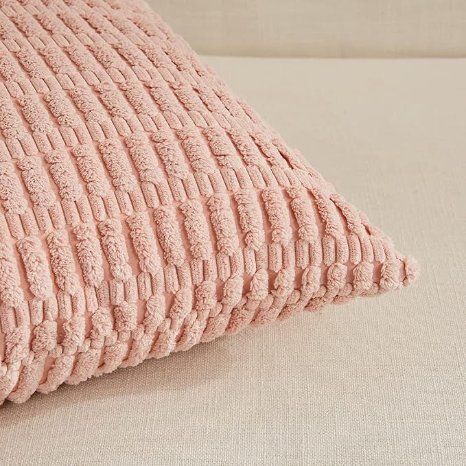 Fancy Homi 4 Packs Boho Pink Decorative Throw Pillow Covers 24x24 Inch - Image 4