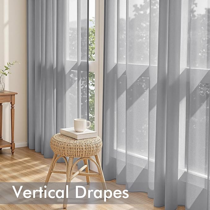 MIULEE Dark Grey Sheer Curtains 84 Inches Long, 4 Panels Set, Rod Pocket Light - Image 5