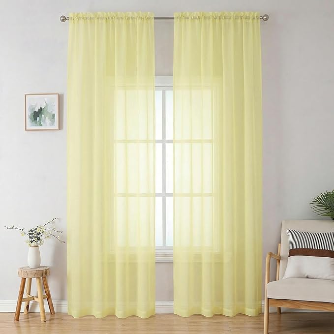 OWENIE Sheer Curtains 90 inches Long 2 Panels Set by OWENIE