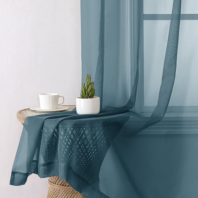 Aiyufeng Dusty Blue Sheer Curtains 96 Inches Long 2 Panels Set, Light Filtering - Image 6