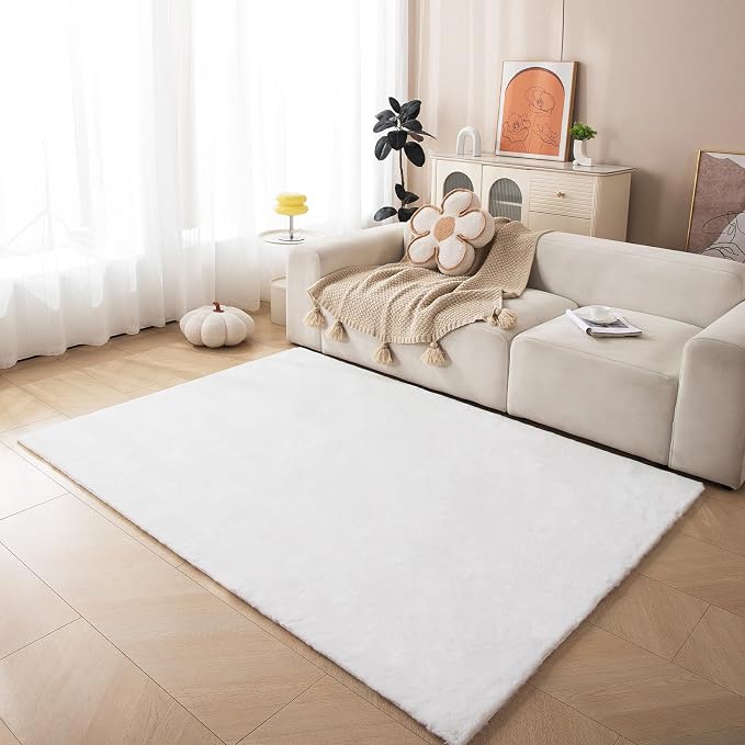 ThreadGlobe Fluffy Faux Rabbit Fur Rug 6'x9', Cloud-Soft Rugs by Unknown