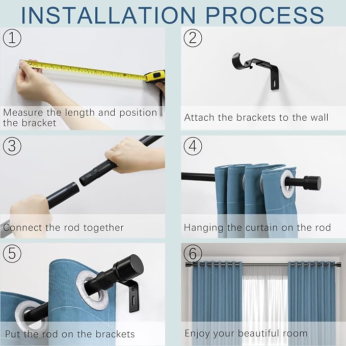 Byondeth Curtain Rods for Windows 16 to 170 Inches Adjustable Length 1 Inch - Image 8