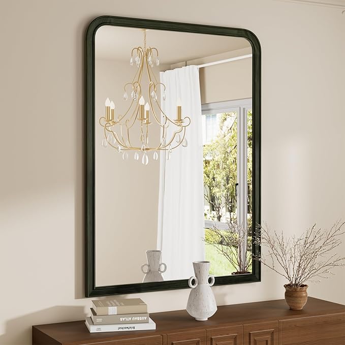 WallBeyond Black Wood Bathroom Mirrors for Wall Mounted, 30" x 40" Rustic Wood Frame Wall Mirrors Decorative for Living Room or Bedroom Vanity Mirror (Horizontal/Vertical Black)