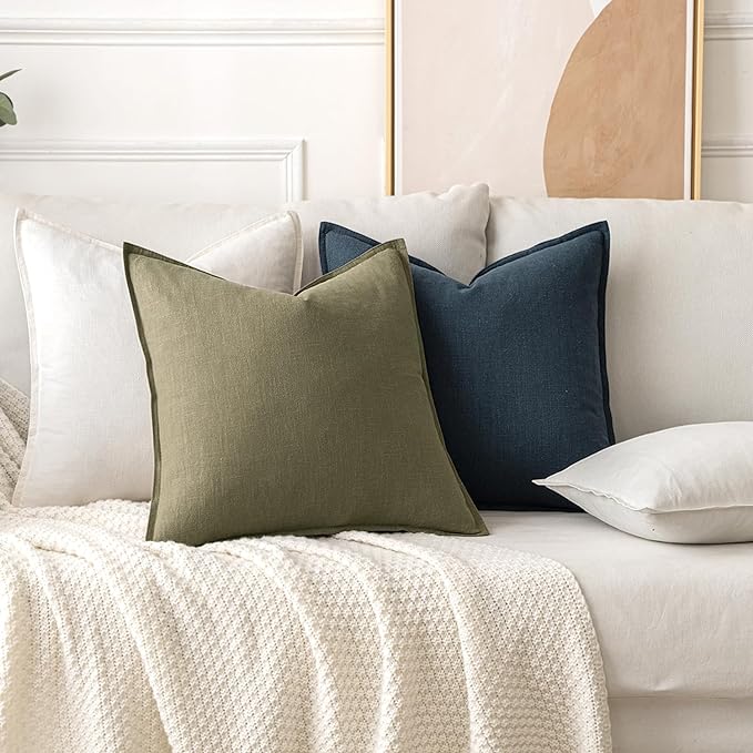 MIULEE Decorative Linen Pillow Covers 20x20 Inch Cream White Boho Farmhouse - Image 4