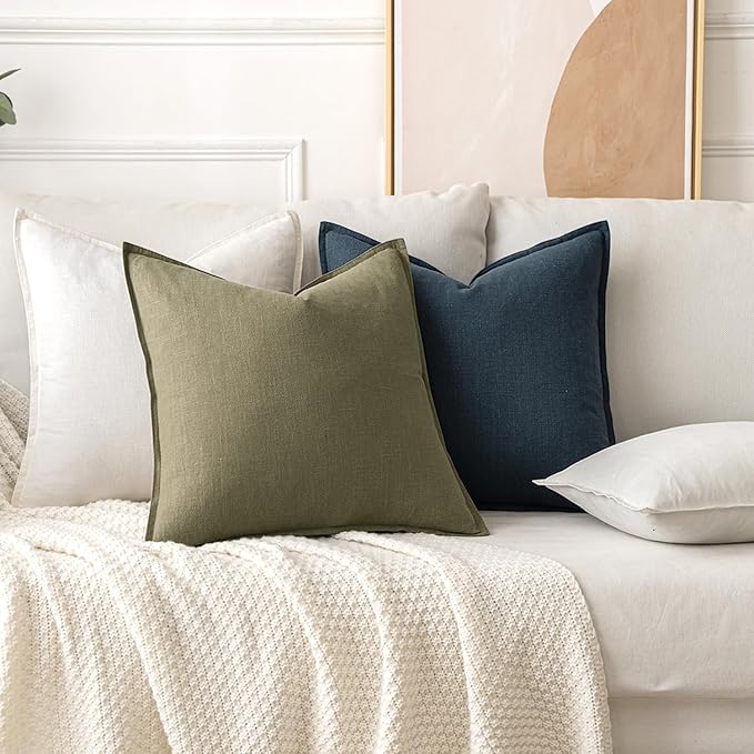 MIULEE Decorative Linen Pillow Covers 18x18 Inch Cream White Boho Farmhouse - Image 4