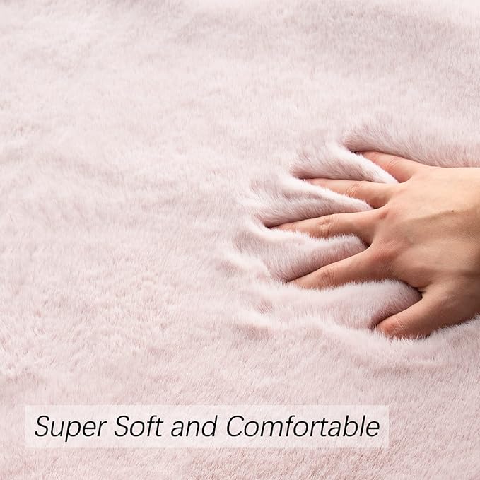 ORINOVA Pink Fluffy Round Rugs 6ft Large Circle Washable Faux Rabbit Shaggy Fur - Image 4
