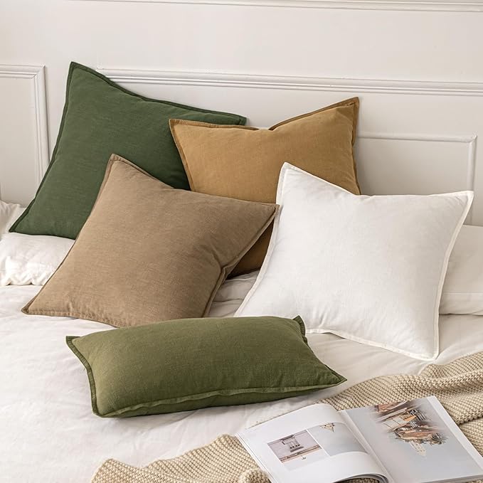 MIULEE Decorative Linen Pillow Covers 20x20 Inch Dark Olive Green Boho - Image 5