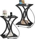 End Table with Charging Station, 2-Tier Modern Side Table Set of 2, Nightstand with Storage Shelf, for Small Spaces, for Bedroom, Living Room, Home Office, Black TBZ20UP2BB