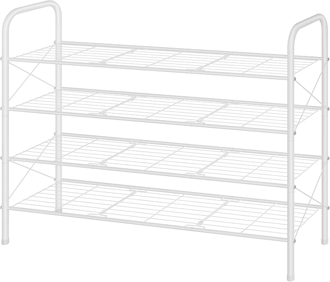 Hoctieon 4 Tier Mesh Style Shoe Rack, Entryway Shoe Shelf, Shoe Storage Organizer, Shoe Rack for Closet, Space Save for Bathroom, Garage, Hallway, Bedroom, Living Room, White