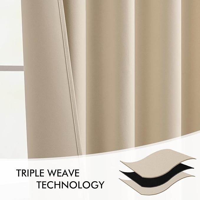 MIULEE Cream Beige Back Tab Light Blocking Curtains 72 Inch Length 2 Panels Set - Image 7