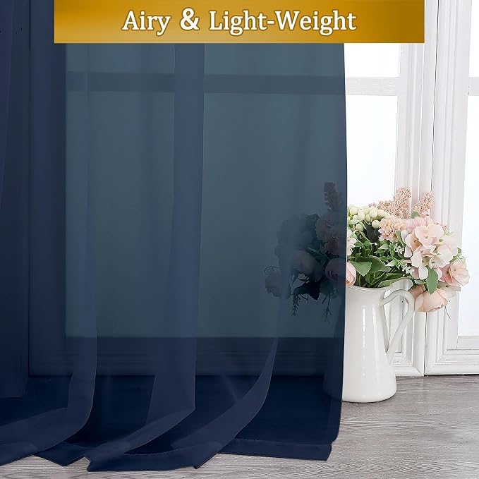 Aiyufeng Navy Blue Sheer Curtains 45 inch Length 2 Panels Set - Image 7
