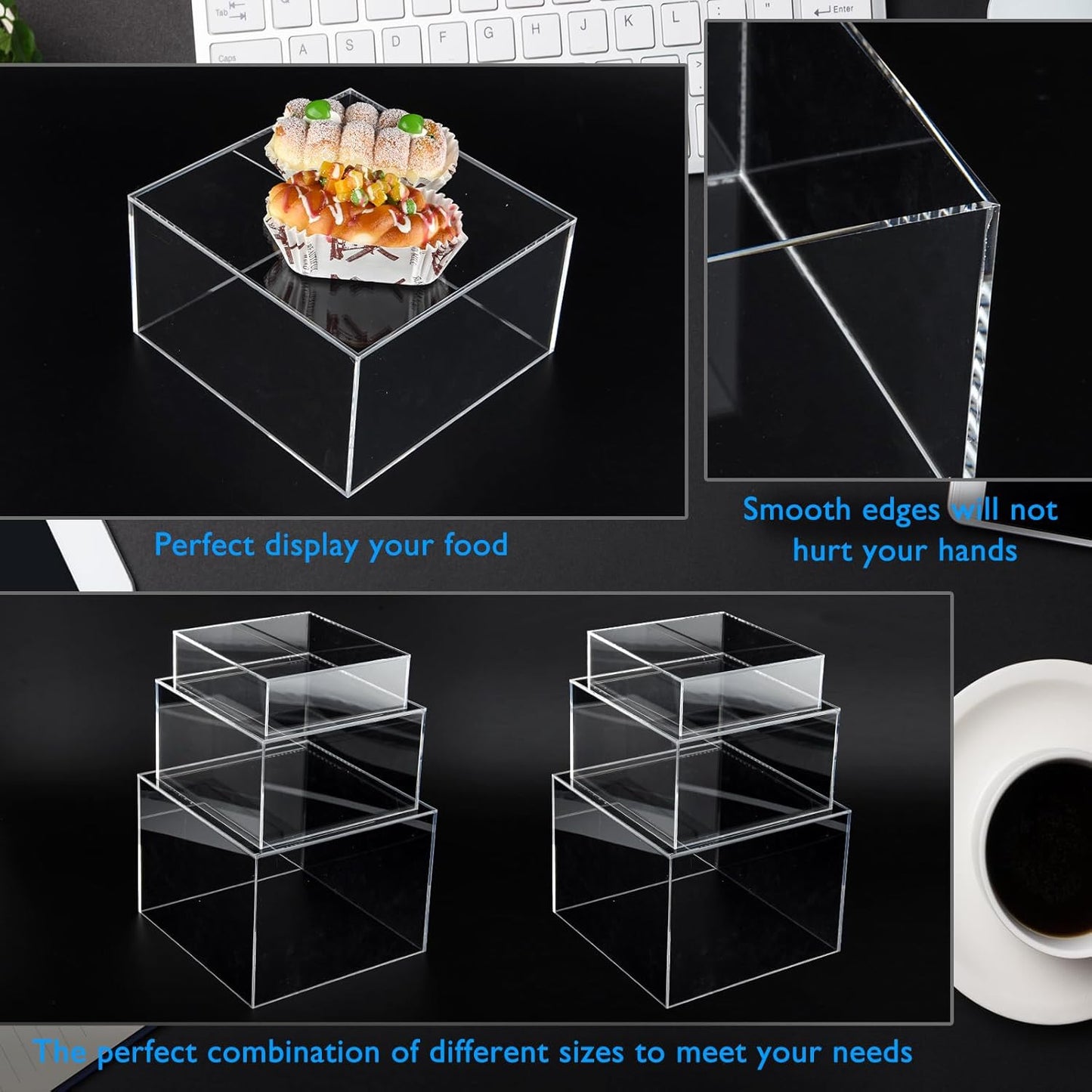 3Pcs Clear Buffet Risers Acrylic Boxes Display Food Risers for Buffet Table Platter Parties Weddings Catering Dessert Collectibles Figures Show ( 6''x7''x8'')