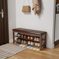 Wood Shoe Rack Bench for Entryway, Shoe Rack for Front Door Entrance with Leather Cushion, 2 Tier Shoe Bench with Shoe Storage for Entryway, Bedroom.
