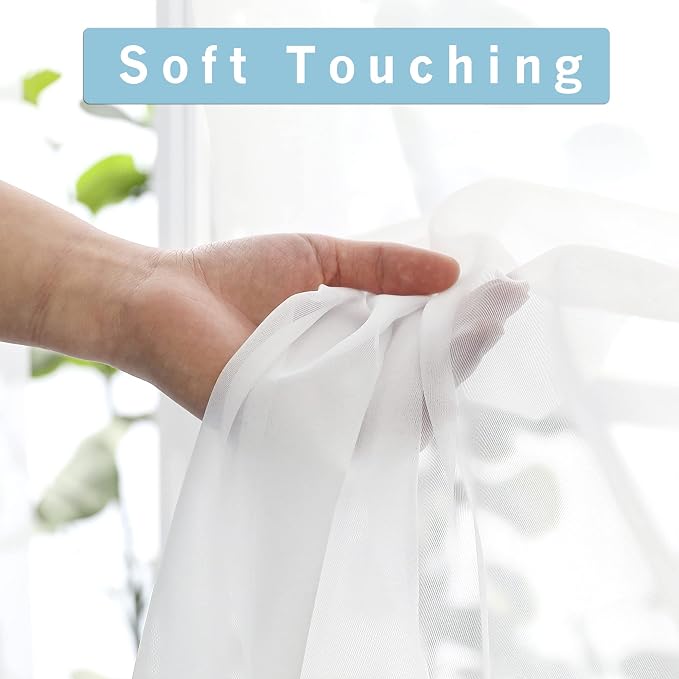 OWENIE Sheer White Curtains 144 inch Extra Long, Elegant and Airy Drapes - Image 3