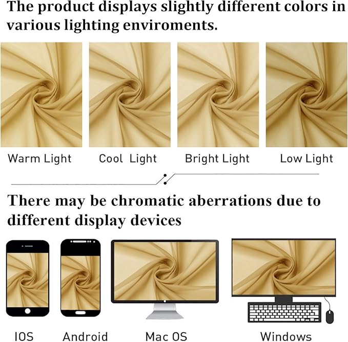 Lecloud Gold Sheer Curtains 96 Inches Long 2 Panels, Breathable Solid Voile - Image 7