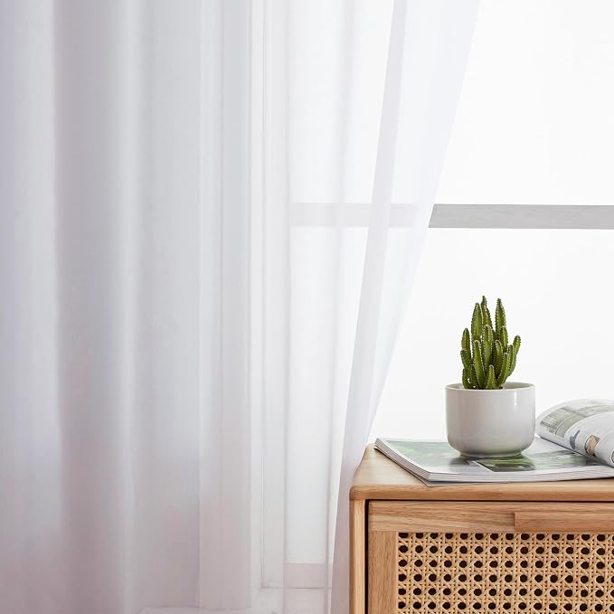 Aiyufeng 2 Piece White Sheer Curtains 63 Inch Length, Light Filtering Kitchen - Image 9