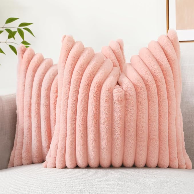 decorUhome Summer Cozy Faux Fur Throw Pillow Covers 18x18 Set of 2 Decorative by decorUhome