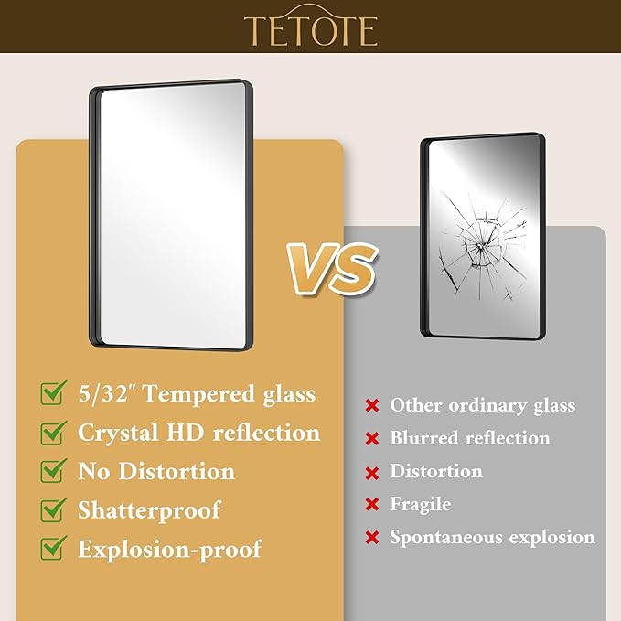TETOTE Black Vanity Mirror 30 x 36 Inch Matte Metal Black Frame Mirror for Wall, Tempered Glass, Modern Farmhouse Wall Mounted Mirror for Decorative(Horizontal/Vertical)