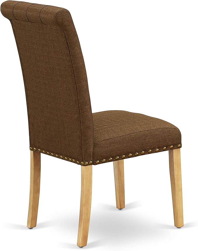 East West Furniture NOBR5-OAK-18 5 Piece Dining Room Table Set Includes a Rectangle Kitchen Table with Butterfly Leaf and 4 Brown Linen Linen Fabric Parson Chairs, 32x54 Inch, Oak