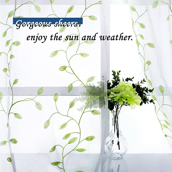 MRTREES Sheer Valance Curtain 54 x 16 inch Leaves Embroidered Sheer Christmas - Image 4