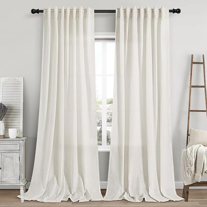 Cream Linen Curtains 110 Inches Long 2 Panels Set by Nanspring
