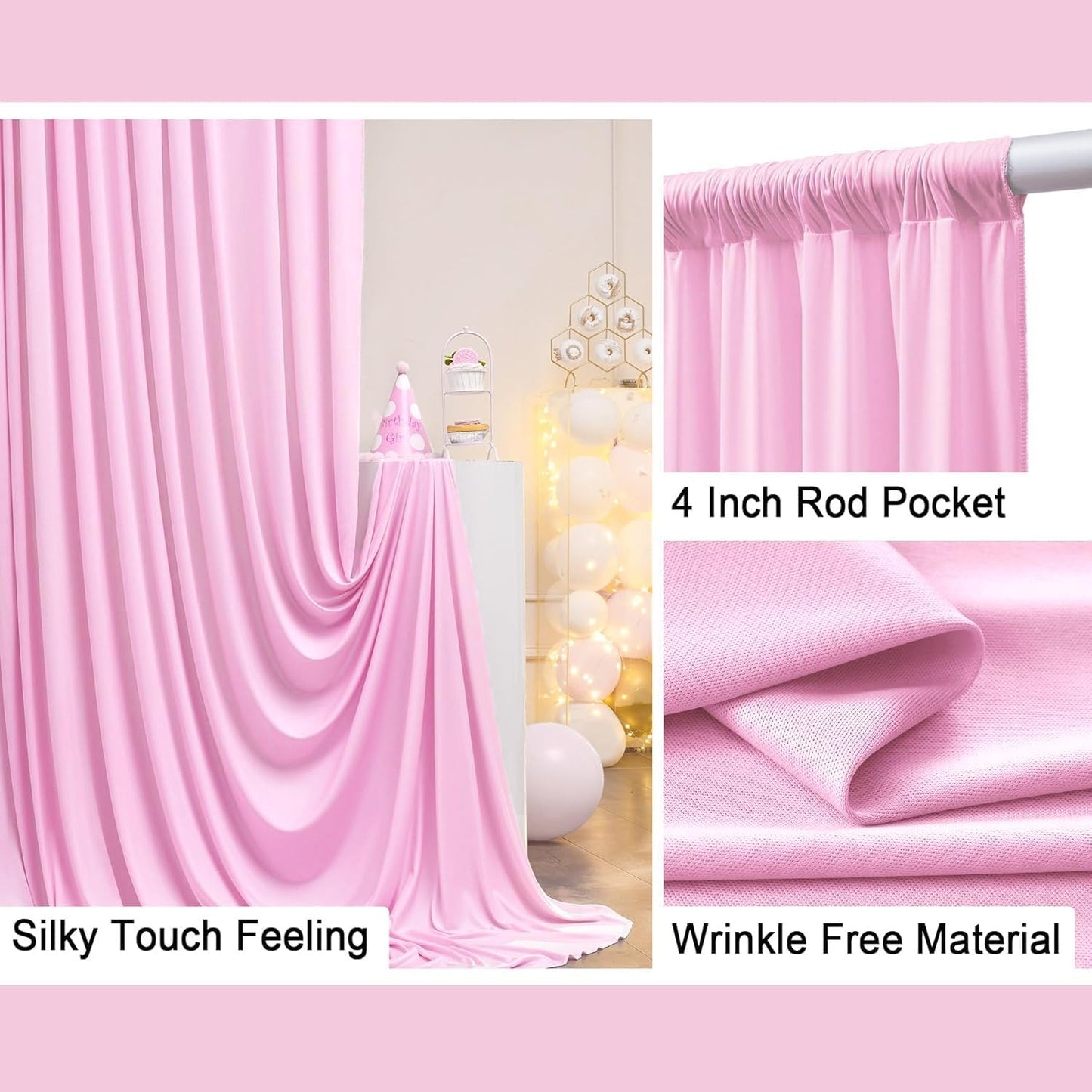 10 ft x 10 ft Pink Backdrop Curtains for Parties, Wrinkle Free Baby Pink Photography Backdrop Drapes for Wedding Grils Birthday Baby Shower Bridal Shower Party