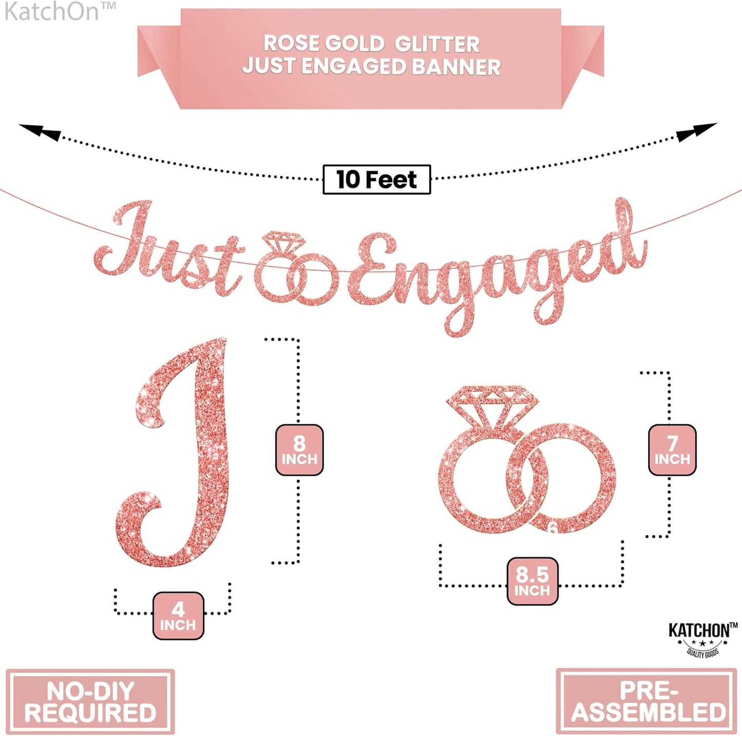 KatchOn Glitter Rose Gold Engagement Banner - 10 Feet, No DIY | Engagement Party Decorations | Just Engaged Sign